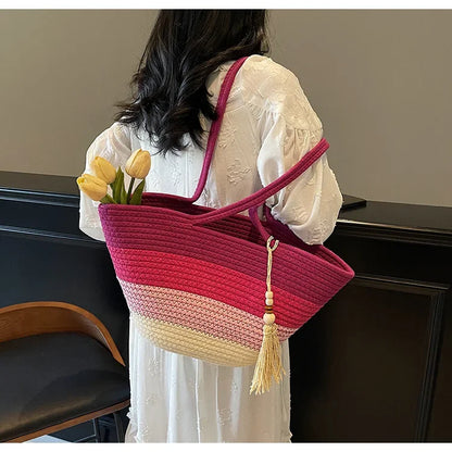 Elegant Woven Stripe Women's Shoulder Bag