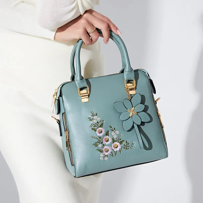 Exquisite Embroidered Women's Handbag - PU Leather