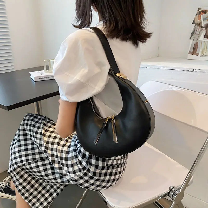 Exquisite Half-Moon Leather Shoulder Bag