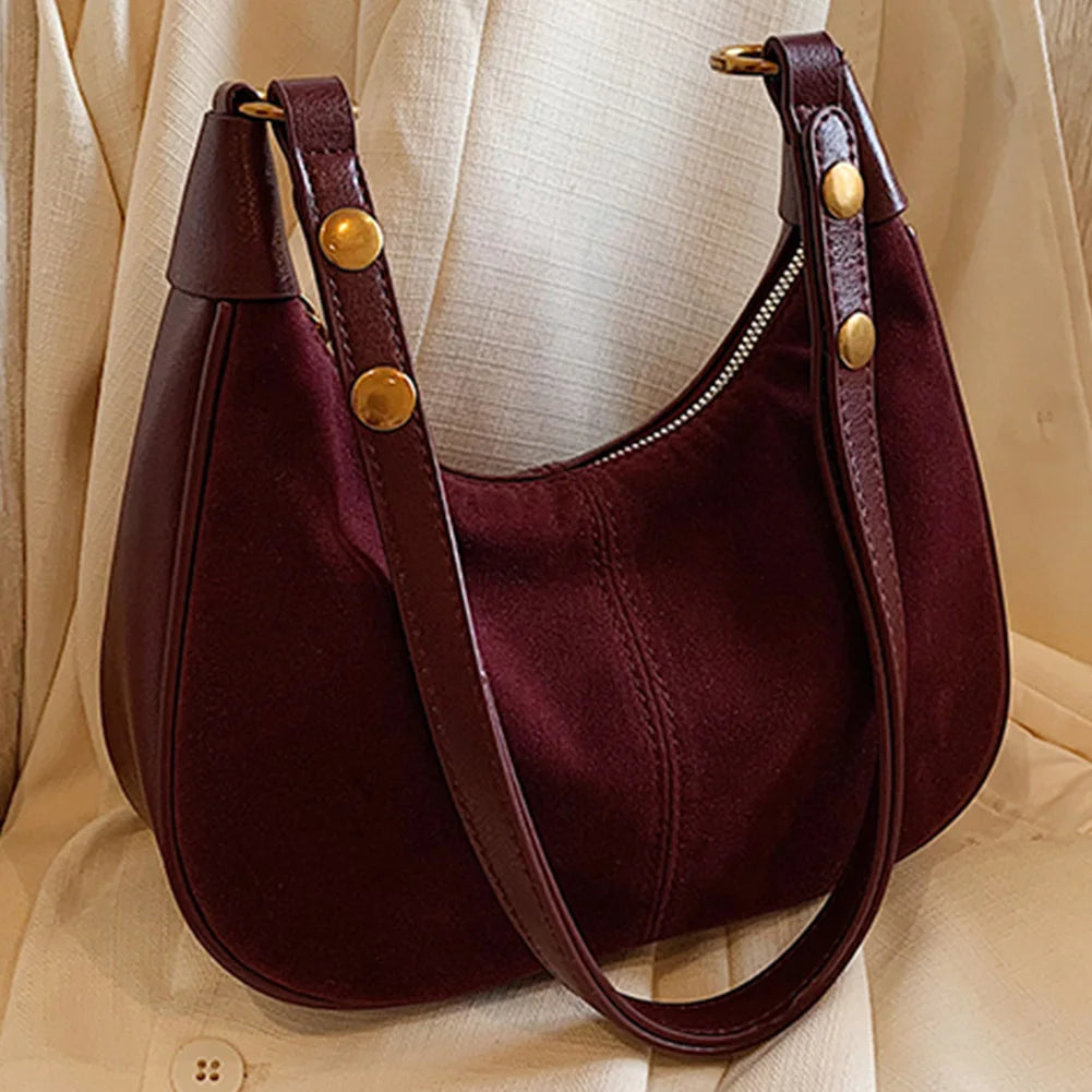 Exquisite Faux Suede Crescent Shoulder Bag