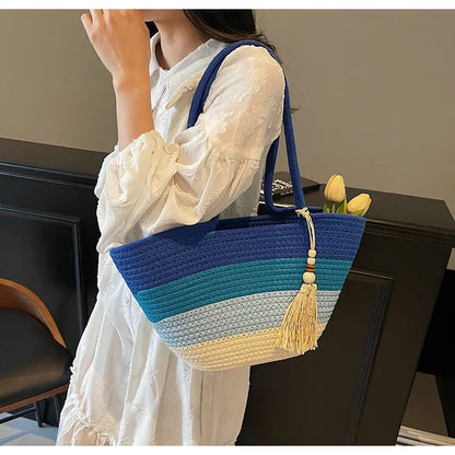 Elegant Woven Stripe Women's Shoulder Bag