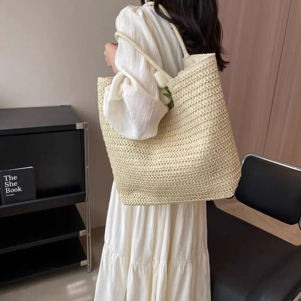 Elegant Woven Straw Hobo Bag - Spacious & Chic