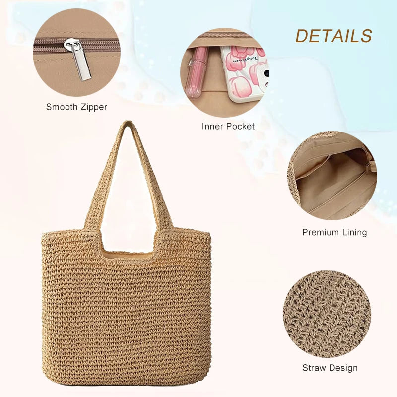 Exquisite Woven Straw Beach Tote for Women