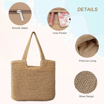 Exquisite Woven Straw Beach Tote for Women