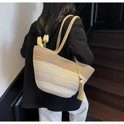 Elegant Woven Stripe Women's Shoulder Bag