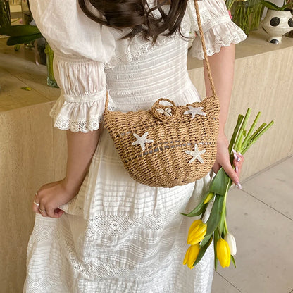 Exquisite Weave Straw Bucket Bag - Summer Elegance