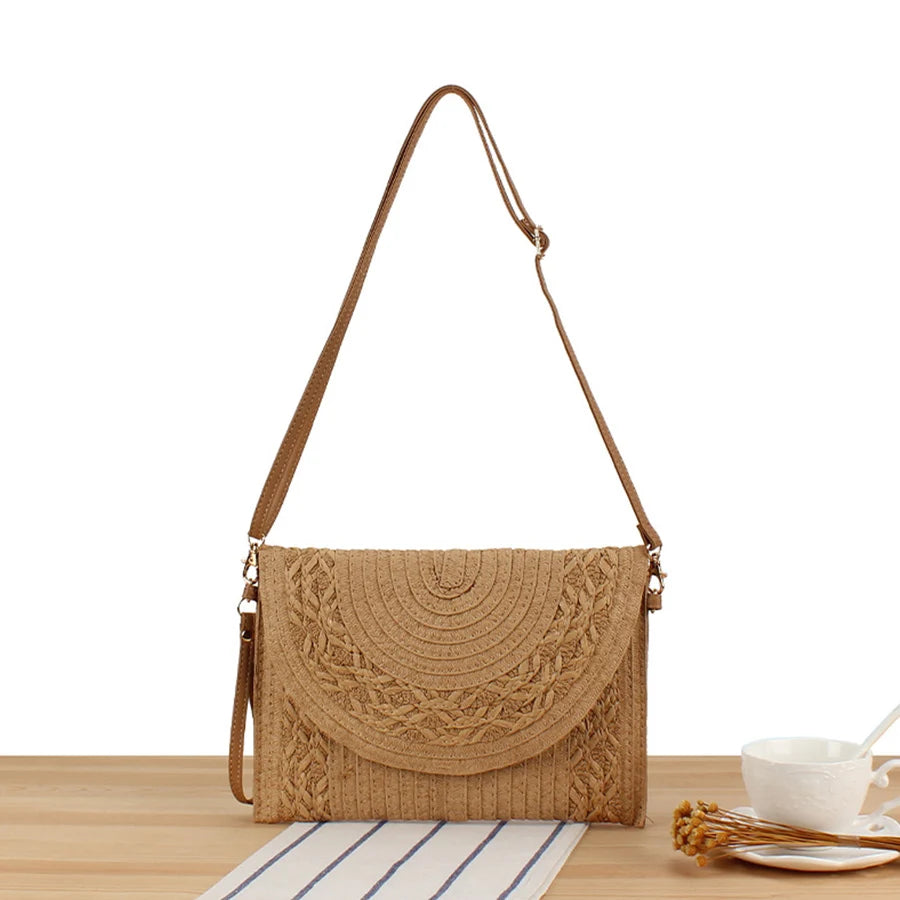 Elegant Bohemian Straw Shoulder Bag for Women