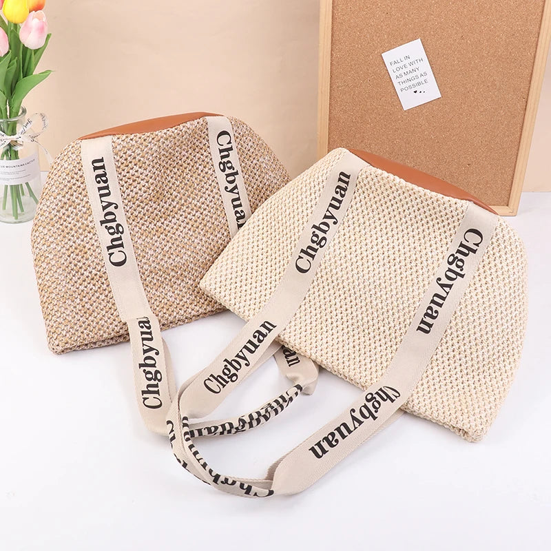 Exquisite Handmade Straw Beach Tote Bag