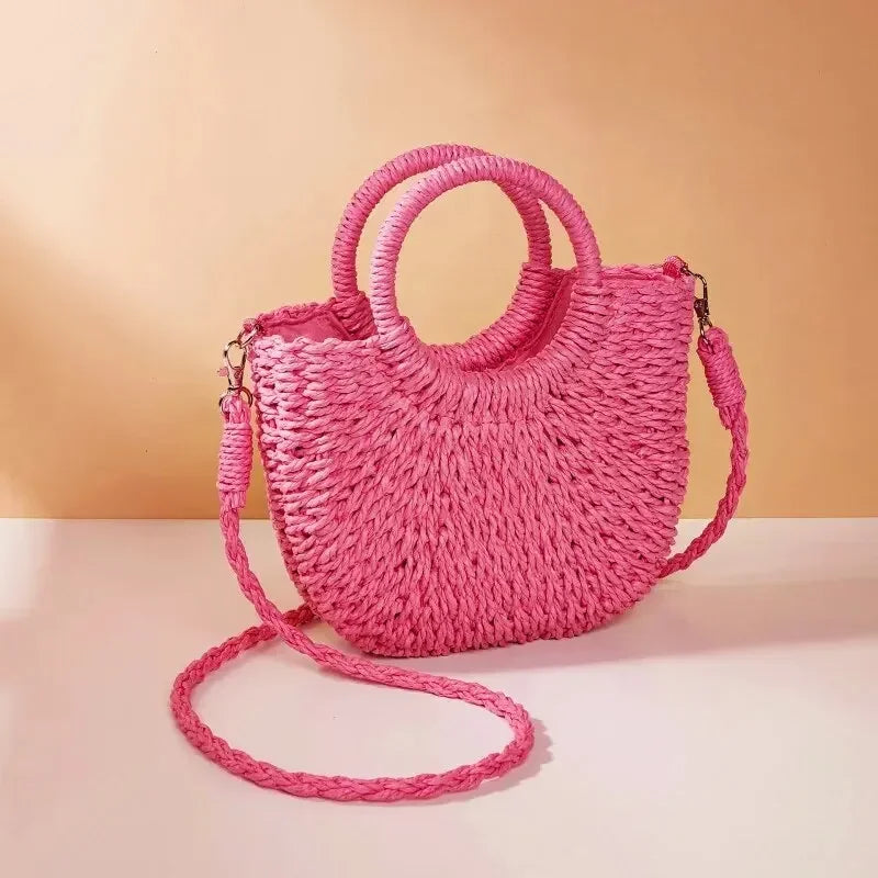 Elegant Half Moon Straw Bag - Summer Essential