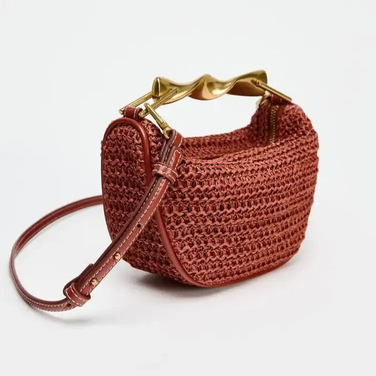 Exquisite Half-Moon Straw Shoulder Bag for Women