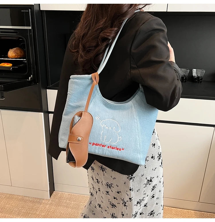 Blue Dream Denim Tote Bag - Elegant Women's Shoulder Handbag