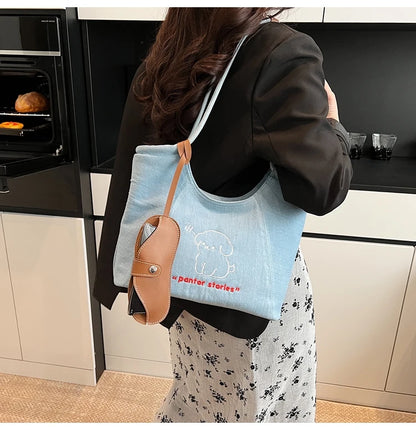 Blue Dream Denim Tote Bag - Elegant Women's Shoulder Handbag
