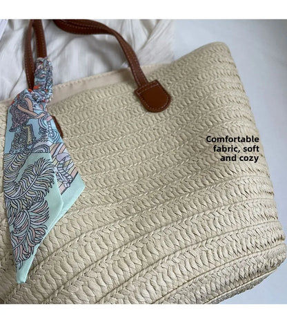 Elegant Woven Tote Bag with Scarf Accent