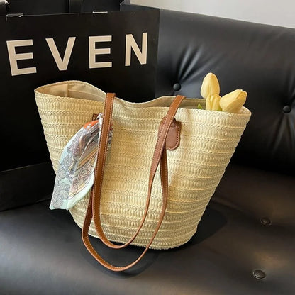 Elegant Woven Tote Bag with Scarf Accent