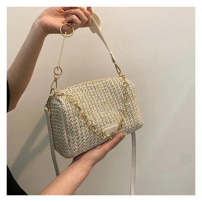 Elegant Woven Straw Women's Handbag - Large Capacity