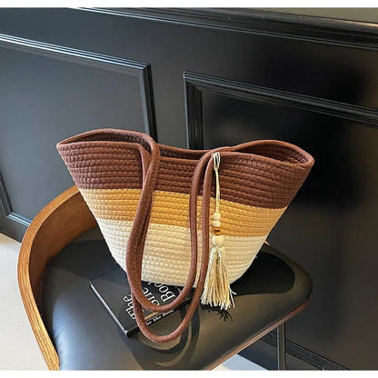 Elegant Woven Stripe Women's Shoulder Bag