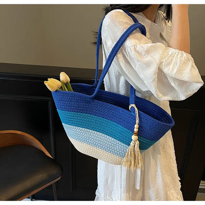 Elegant Woven Stripe Women's Shoulder Bag