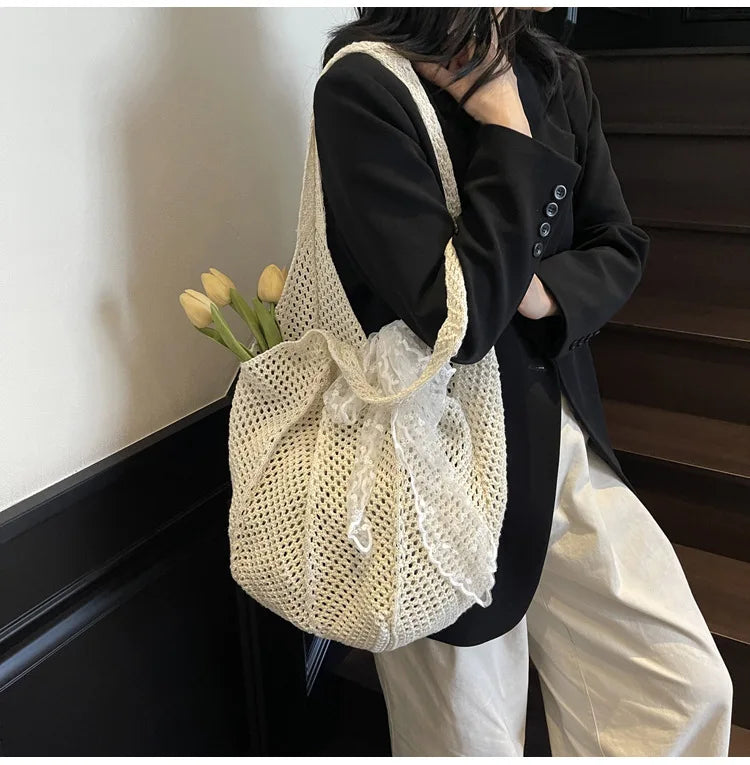 Elegant Handwoven Women's Tote Bag - Summer Beach Style