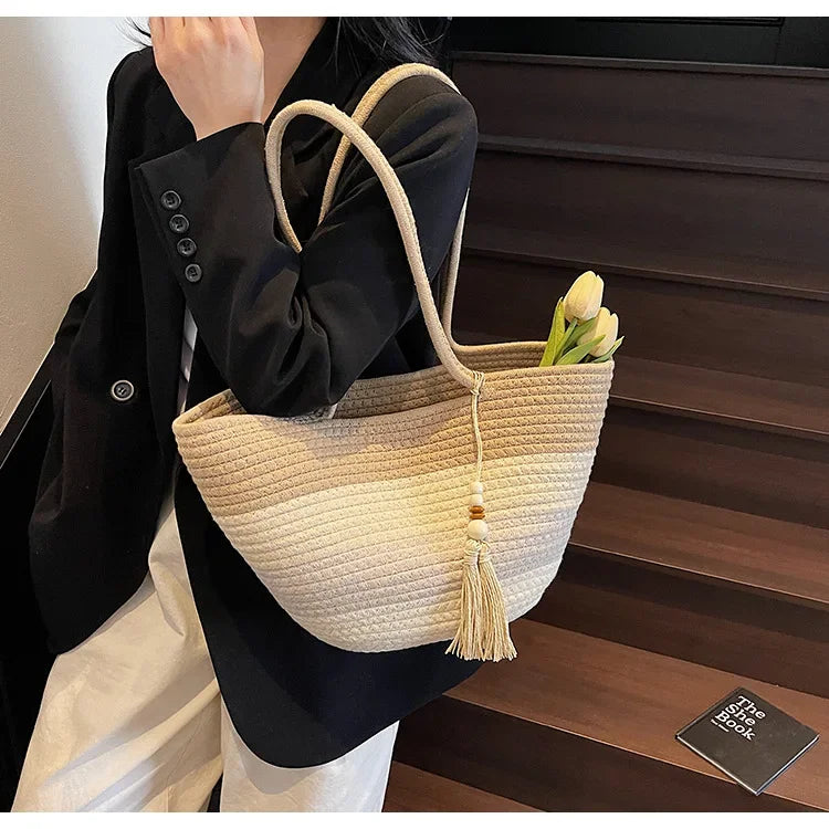 Elegant Woven Stripe Women's Shoulder Bag