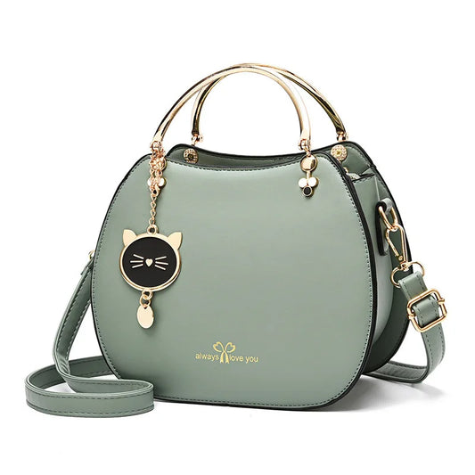 Elegant Cat Charm Shell Bag - Women's Crossbody