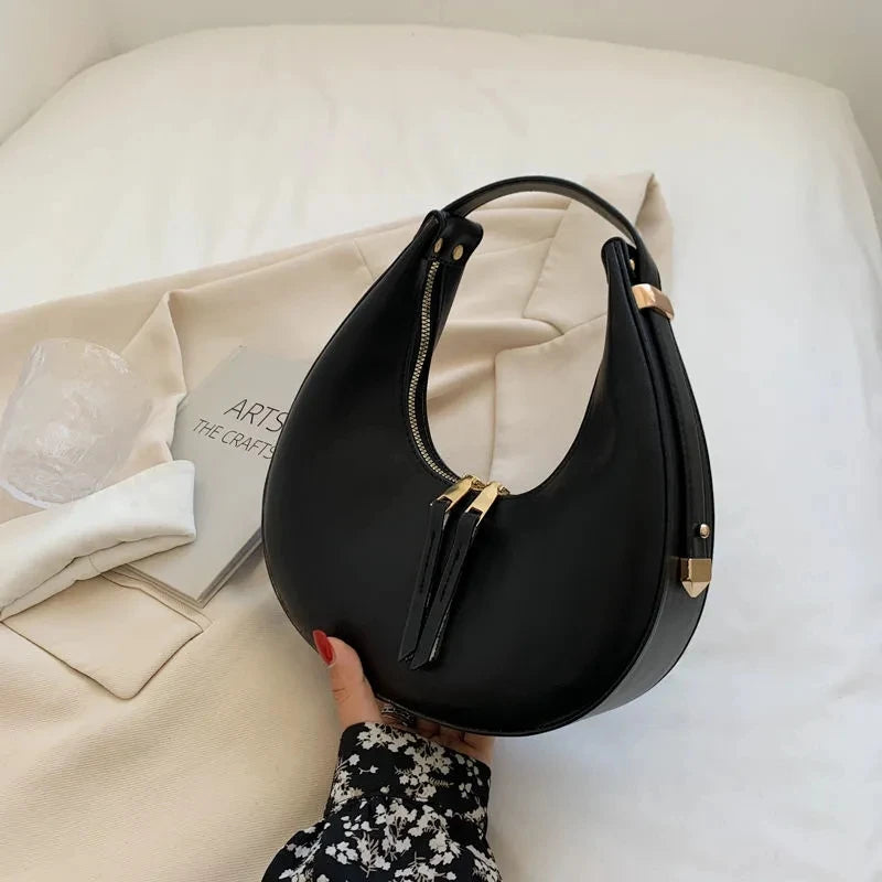Exquisite Half-Moon Leather Shoulder Bag