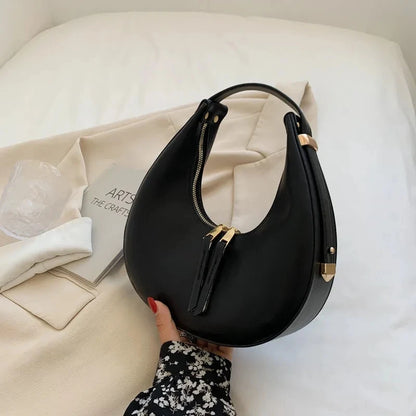 Exquisite Half-Moon Leather Shoulder Bag