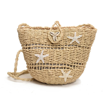 Exquisite Weave Straw Bucket Bag - Summer Elegance