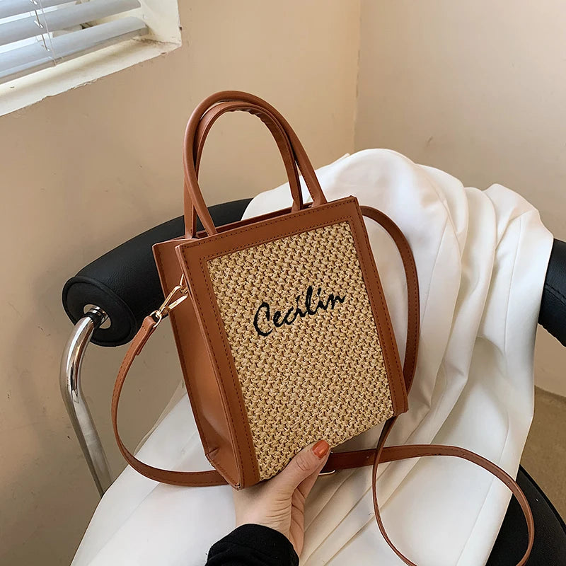 Exquisite Women's Square Crossbody Bag - Basket Weave Elegance