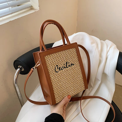 Exquisite Women's Square Crossbody Bag - Basket Weave Elegance