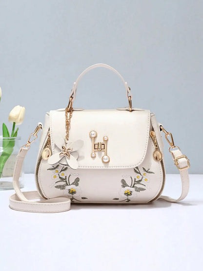 Elegant Floral Embroidered Bucket Handbag