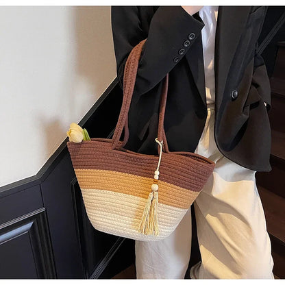 Elegant Woven Stripe Women's Shoulder Bag