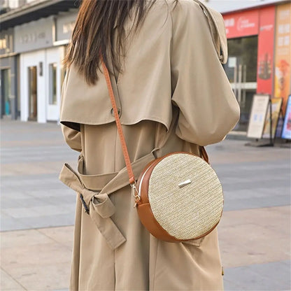 Exquisite Handmade Rattan Round Crossbody Bag