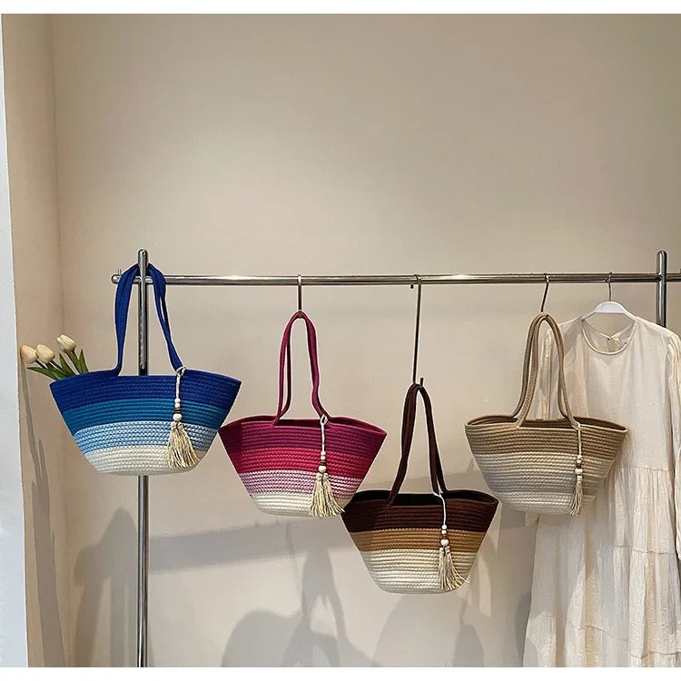 Elegant Woven Stripe Women's Shoulder Bag