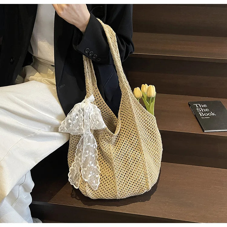 Elegant Handwoven Women's Tote Bag - Summer Beach Style