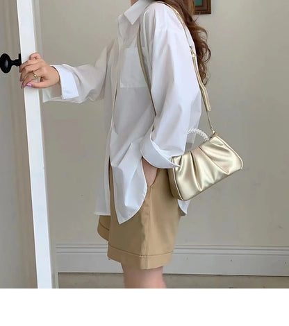 Exquisite Pearl-Embellished Cloud Handbag