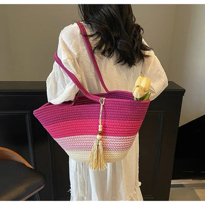Elegant Woven Stripe Women's Shoulder Bag