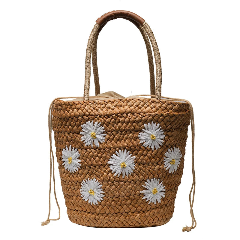 Elegant Handwoven Lemon Embroidery Tote