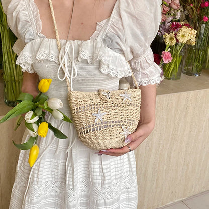 Exquisite Weave Straw Bucket Bag - Summer Elegance