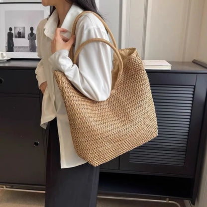 Elegant Woven Straw Hobo Bag - Spacious & Chic