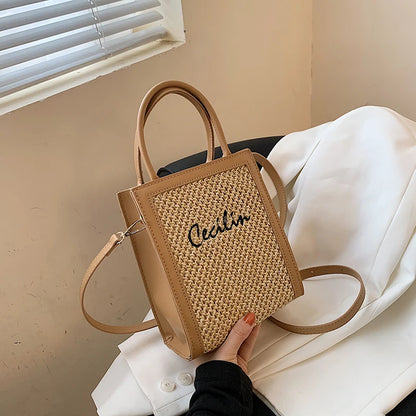 Exquisite Women's Square Crossbody Bag - Basket Weave Elegance