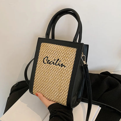 Exquisite Women's Square Crossbody Bag - Basket Weave Elegance