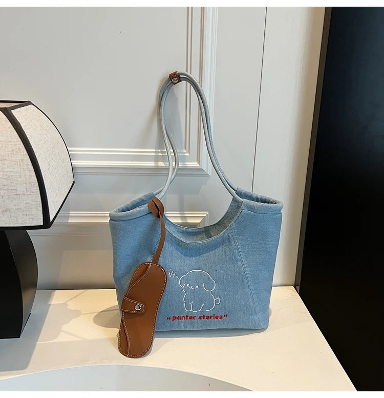 Blue Dream Denim Tote Bag - Elegant Women's Shoulder Handbag