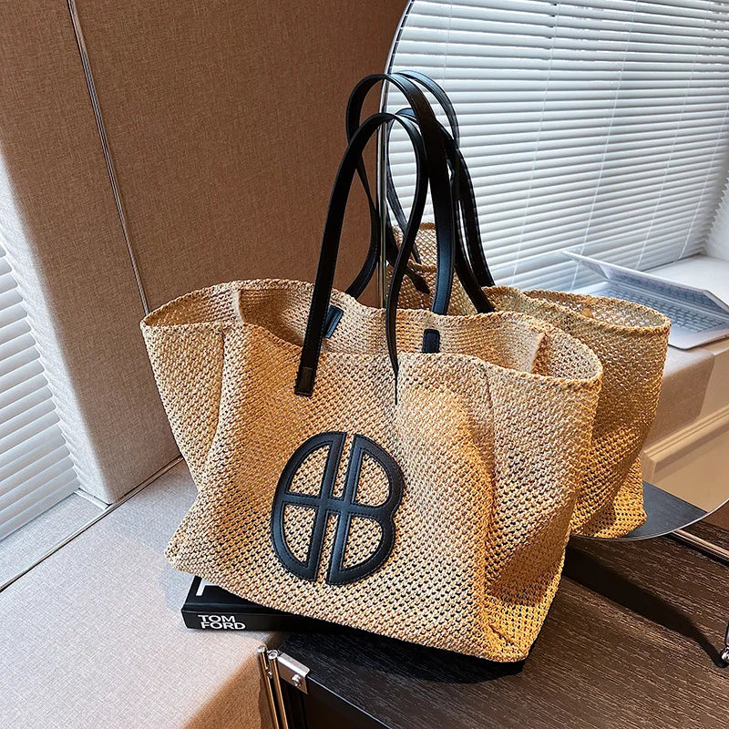 Elegant Straw Tote Bag - Luxury Beach Essential