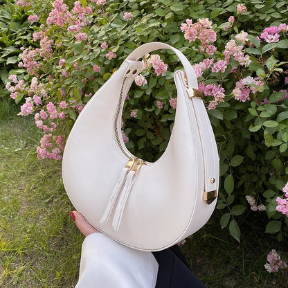 Exquisite Half-Moon Leather Shoulder Bag