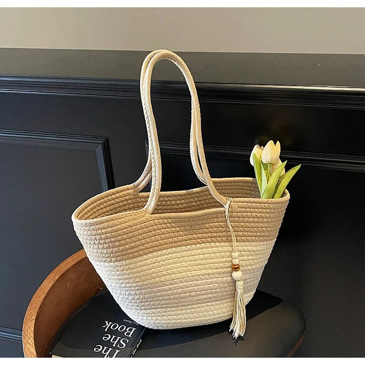 Elegant Woven Stripe Women's Shoulder Bag