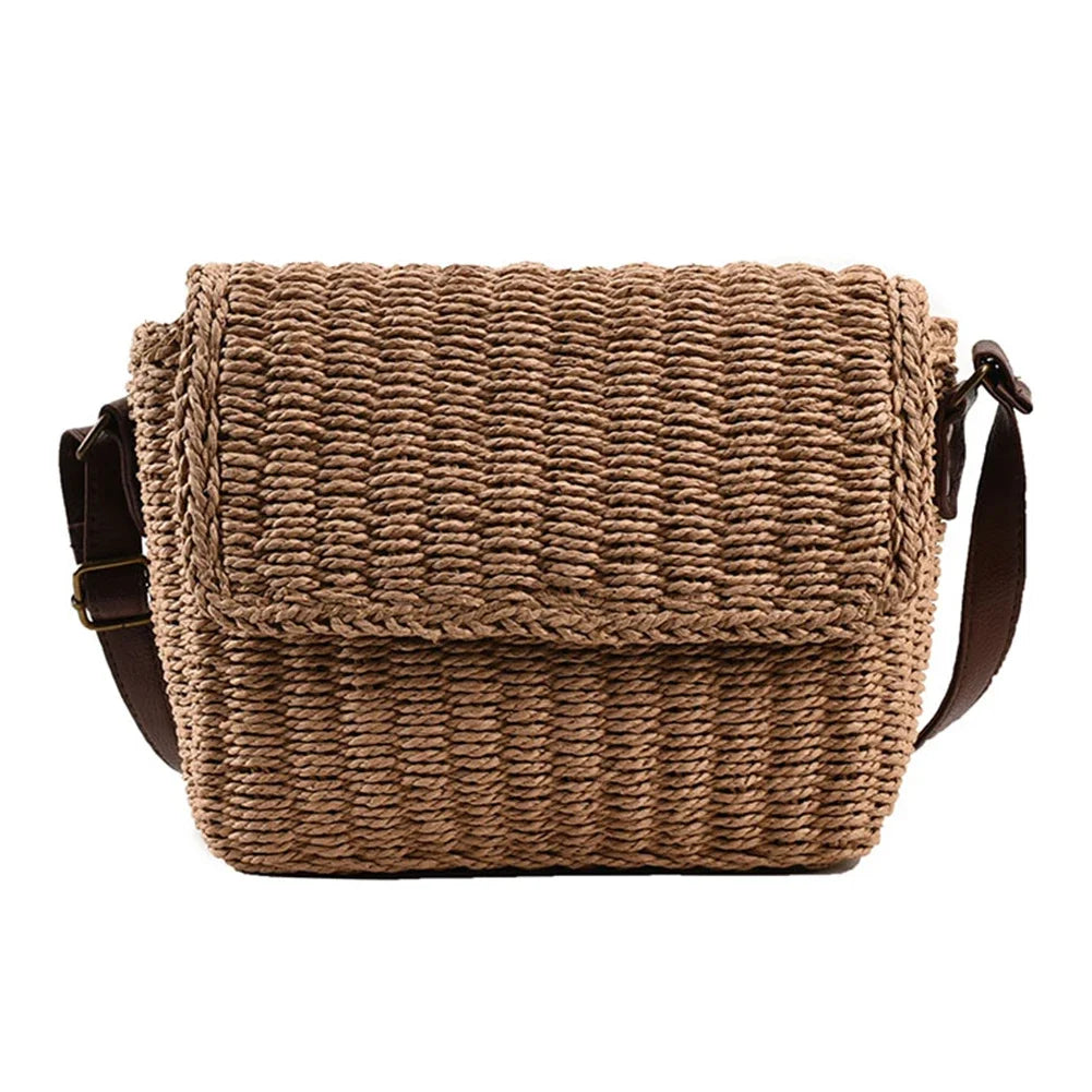 LEFTSIDE Elegant Straw Flap Shoulder Bag for Women