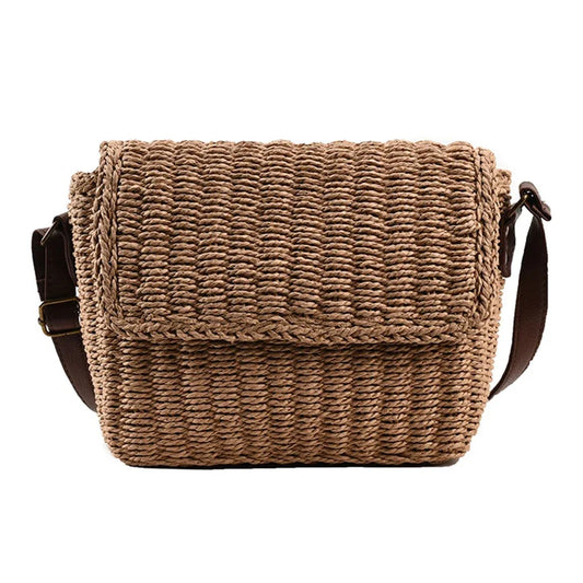 LEFTSIDE Elegant Straw Flap Shoulder Bag for Women