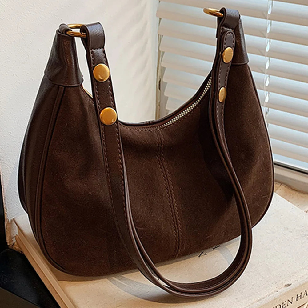 Exquisite Faux Suede Crescent Shoulder Bag