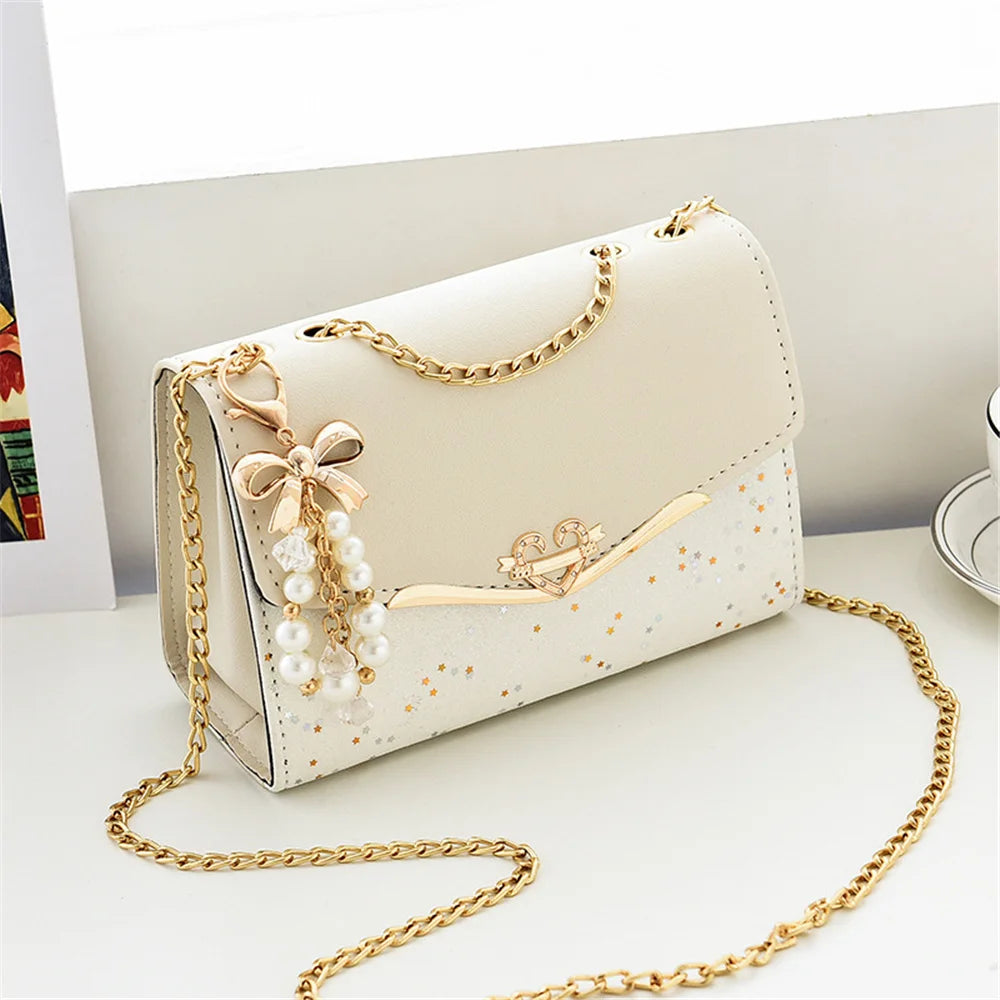 Exquisite Sequin Shoulder Bag with Tassel Charm