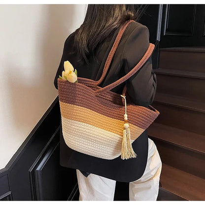 Elegant Woven Stripe Women's Shoulder Bag